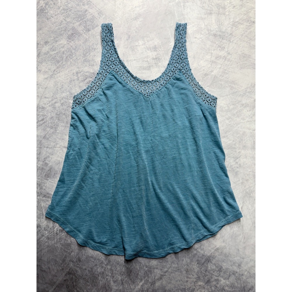 vtg y2k Mossimo Blue Crochet Trim Tank Top womens sz M festival boho beach